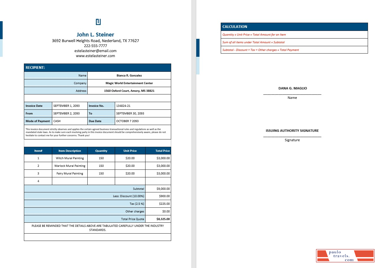 Free Freelance Artist Invoice PSD template